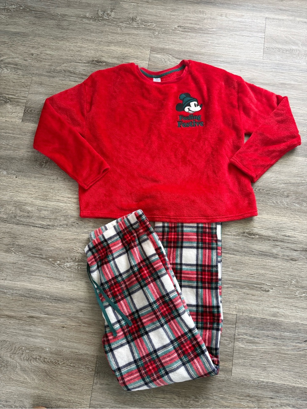 Disney Fleece Red & White Plaid Pajama Set